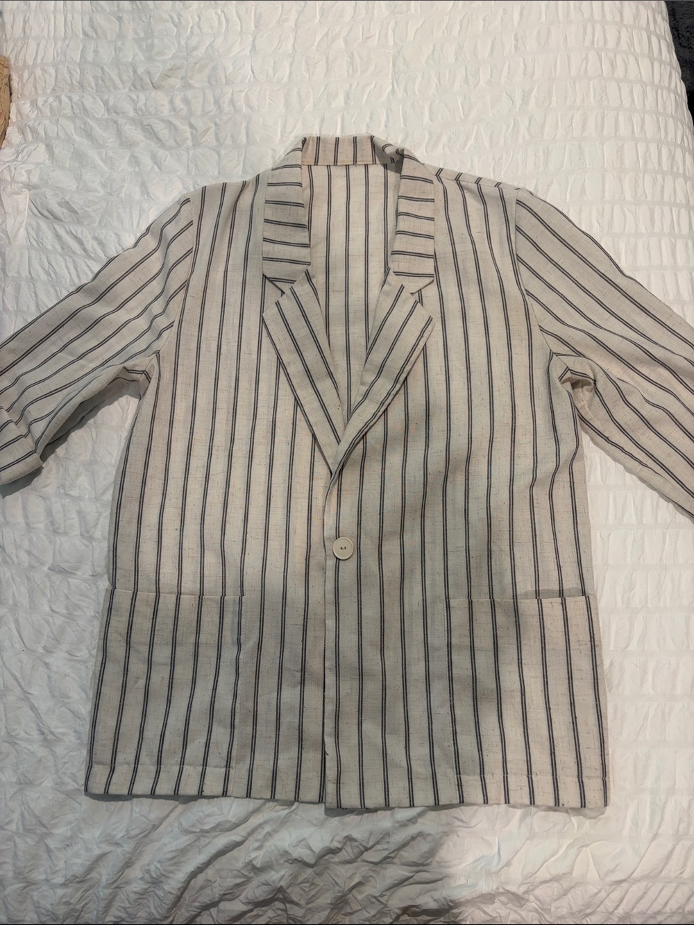 Striped Cream & Black Single-Button Blazer